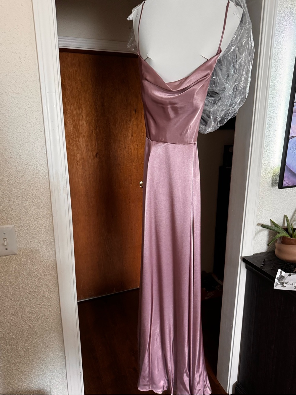 Slip Satin Maxi Dress in Dusty Rose with Cowl Neck Galina Signature